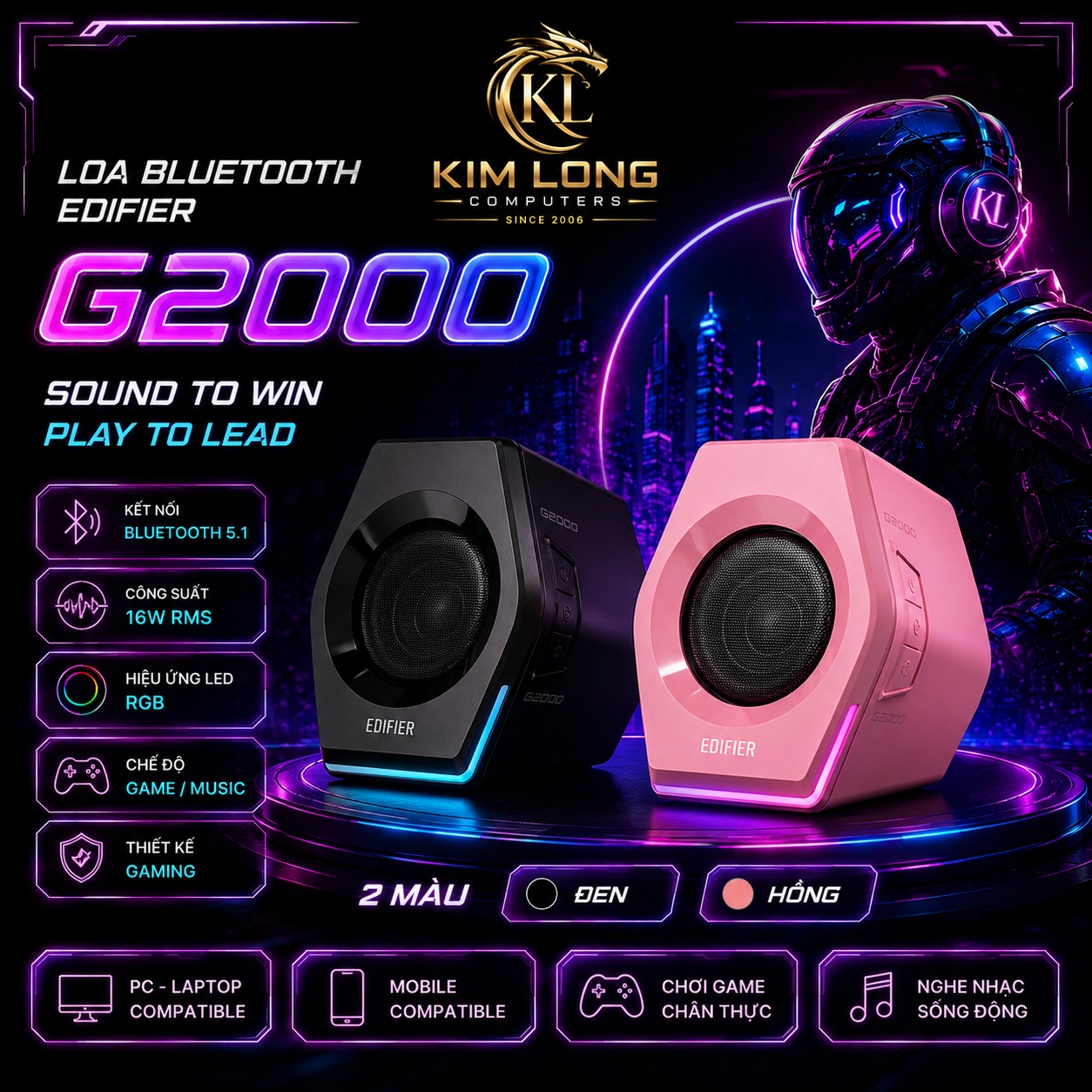 Loa máy tính Bluetooth EDIFIER G2000 - Black, Pink